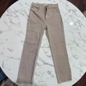A&F High Rise Ankle Straight Jeans, Beige, Size 26/2